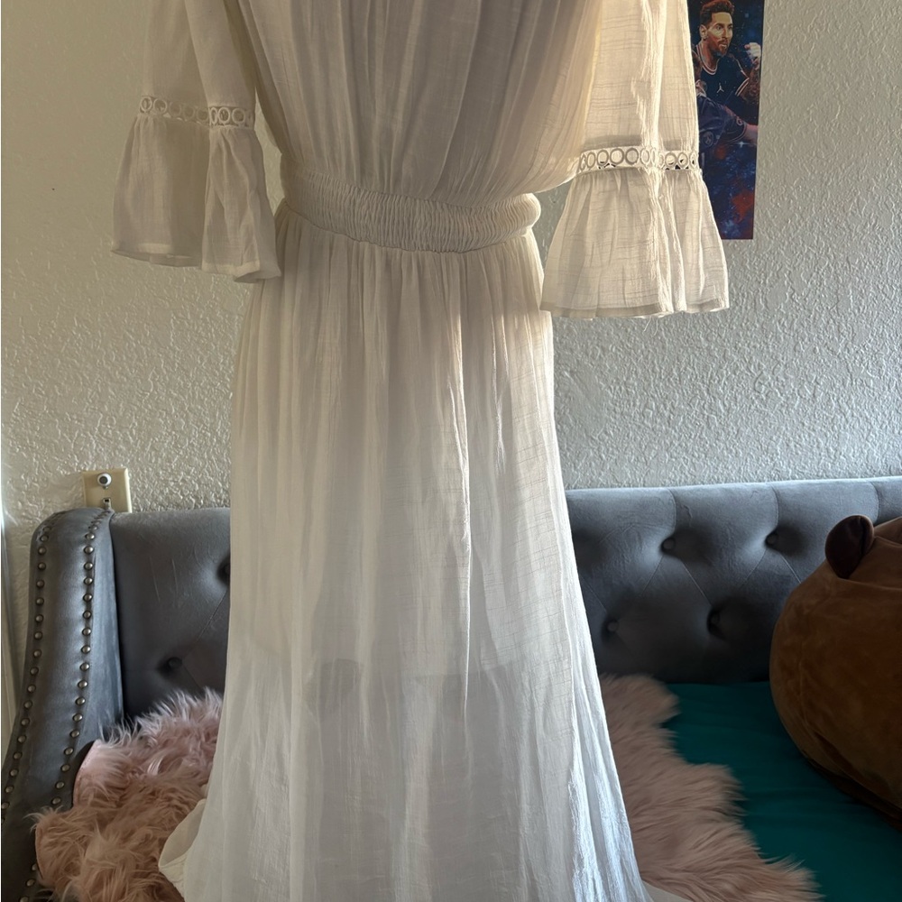 Miss Avenue Off-Shoulder Cream Mini Dress - Picture 4 of 7
